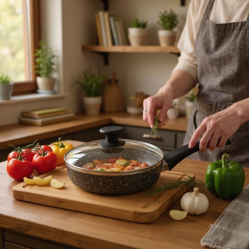 Сковорода глибока з товстим дном зі скл. кришкою, d. 260 мм