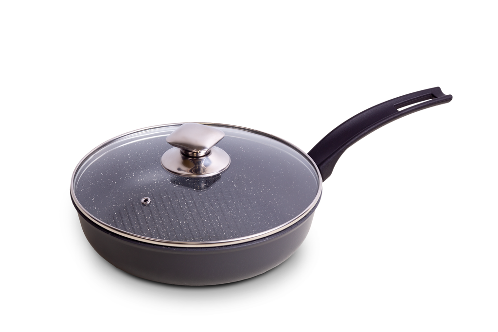 Frying pan with corrugated bottom with a glass lid, d. 240 mm