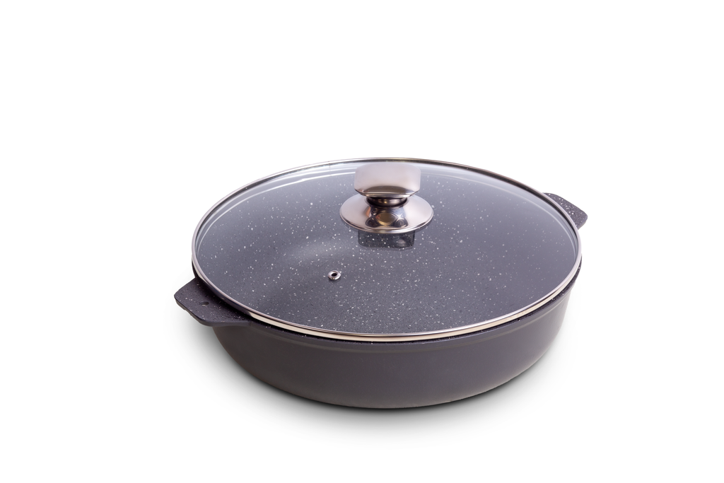 Frying pan with two aluminum handles with glass. lid, d. 280mm